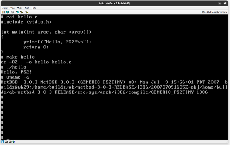 Hello, world on NetBSD 3.0.3