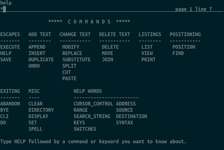 screenshot og the terminal showing the help page for SED